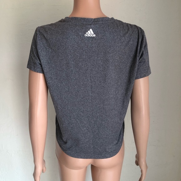 Adidas Gray Elastic T-Shirt Women’s Size S Activewear Short Sleeves Dri-Fit Logo - Picture 2 of 16